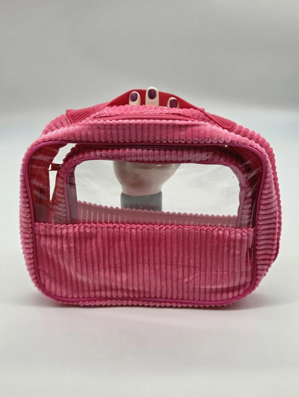 Beach Riot Clear Cosmetic Travel Duo with Pink Corduroy Trim